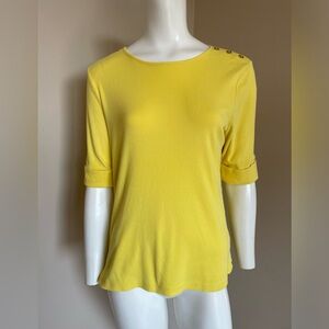Lauren Ralph Lauren Bright yellow top with gold button detail Size Large